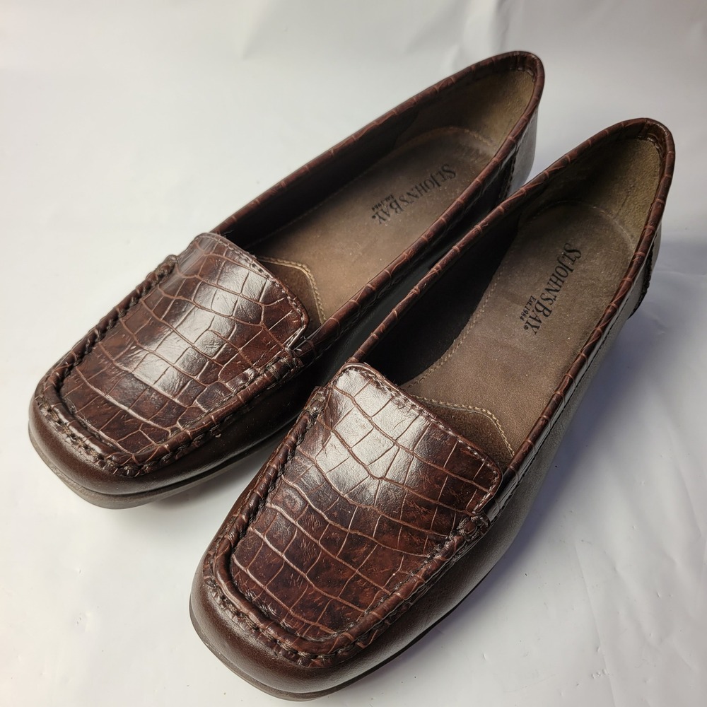 St. John's Bay Loafers Women Brown Croc Embossed Slip On Square Toe Shoes 8.5M